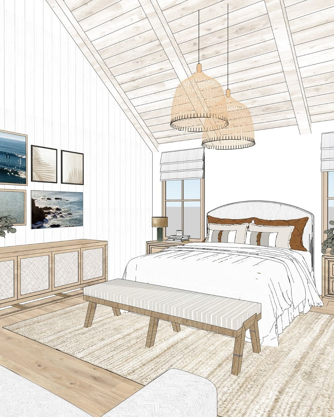 Quarto de praia apresentado em modelo BIM e renderização